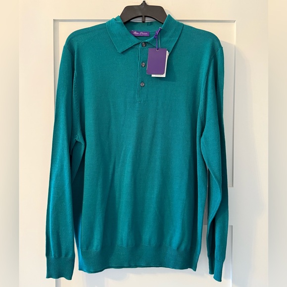Alan Flusser Other - Alan Flusser Teal Merino Wool Long-Sleeve Polo Sweater – Size M